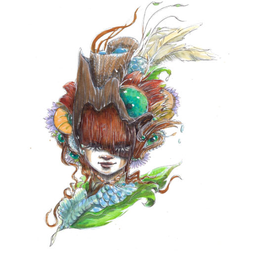 Dessin surréaliste de la série cornéa guttata d'un visage.