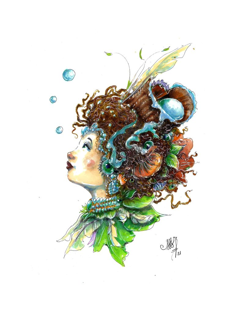 Dessin d'un visage de porfil au style surréaliste
