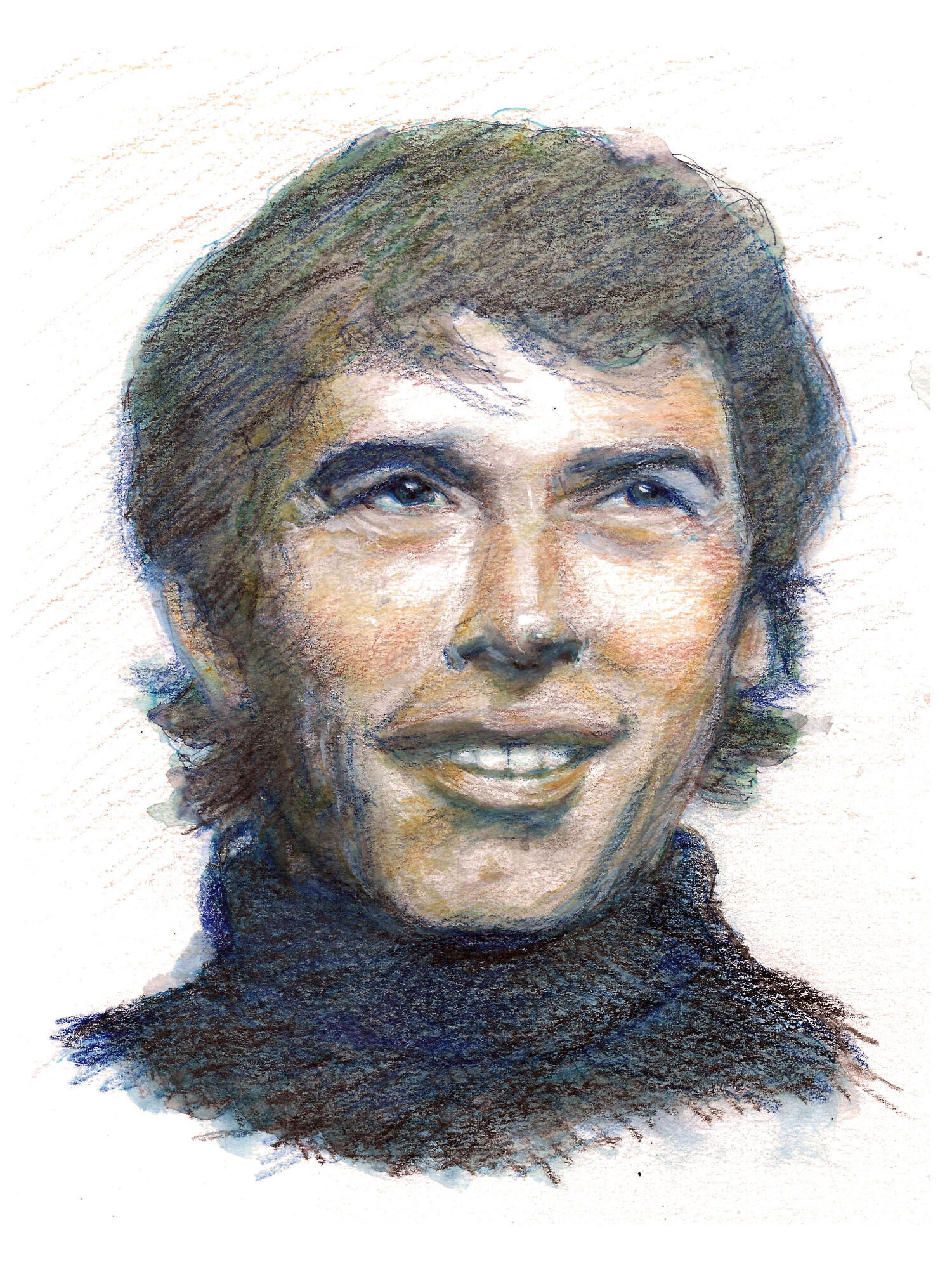 Portrait de Jacques Brel aux crayons de couleur et aquarelle