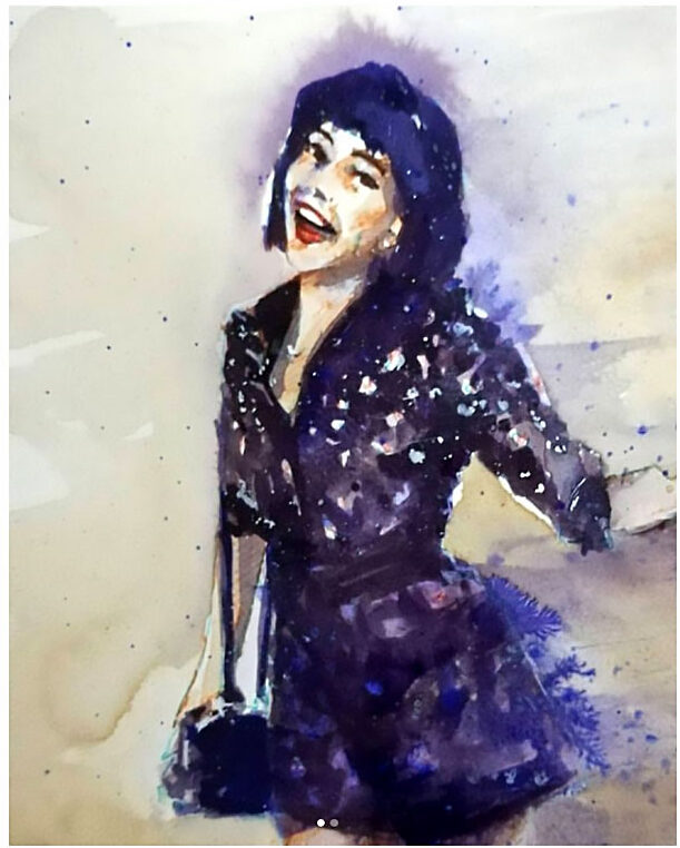 Portrait de jeune fille joyeuse à l'aquarelle
