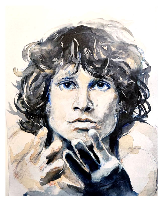 Portrait à l'aquarelle de Jim Morrison.