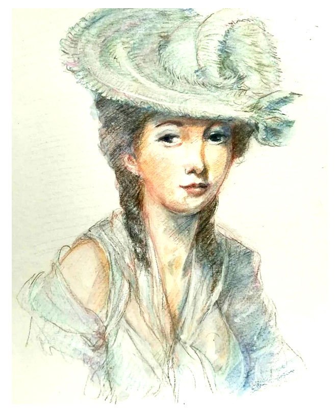 Portrait d'Olympe de Gouges au crayons de couleur