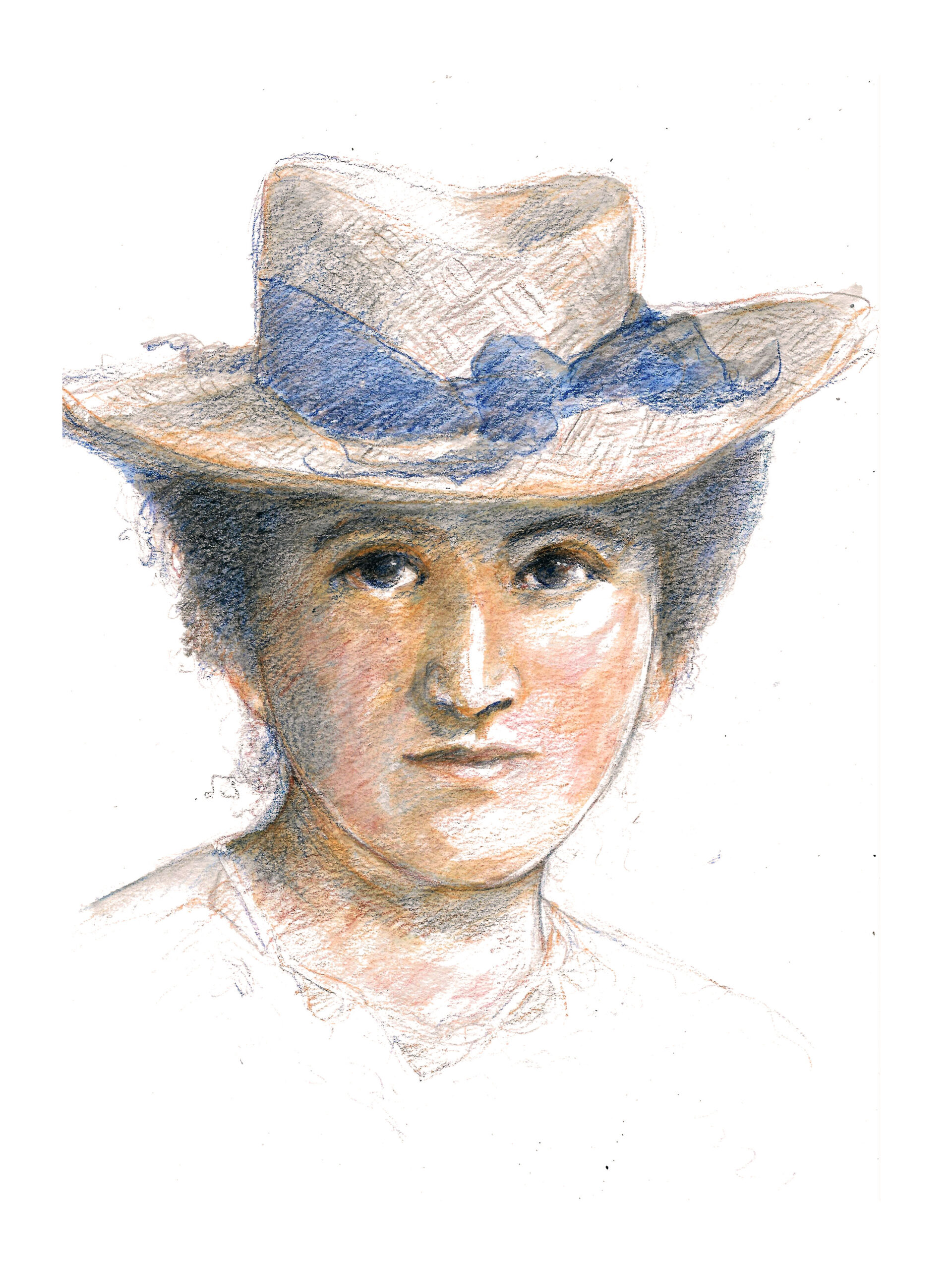Portrait de Rosa Luxembourg aux crayons de couleur et à l'aquarelle